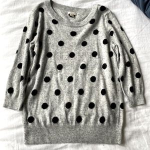 Used J.Crew wool tippi sweater size M. Heather gray with black polka dots